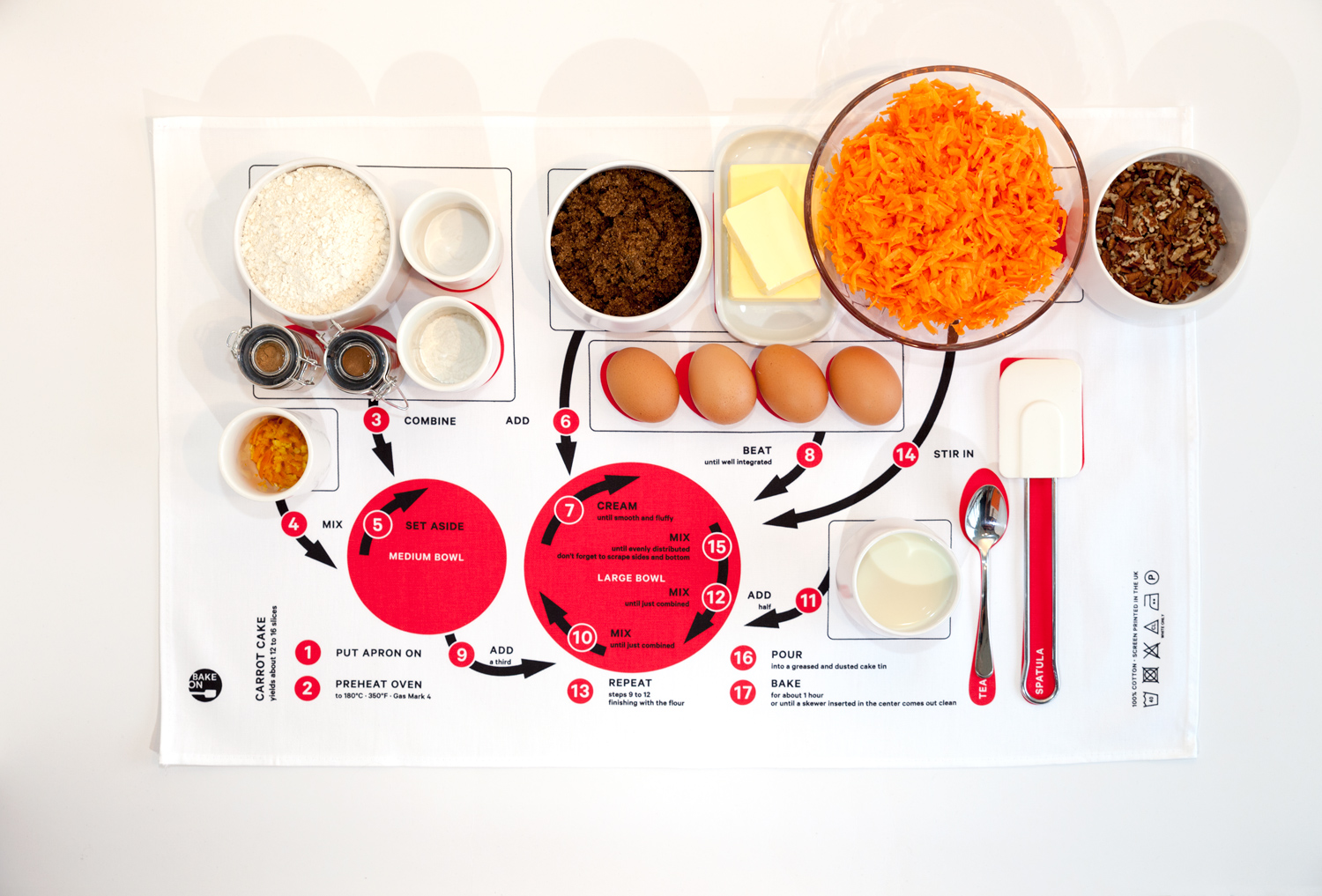 Carrot Cake towel with ingredients